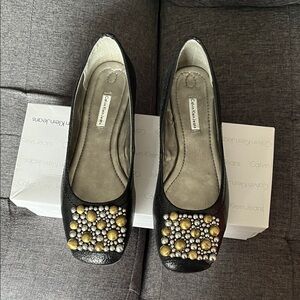 Calvin Klein Black Ballet Flats with Gold and Silver Stud Cluster New Size 10